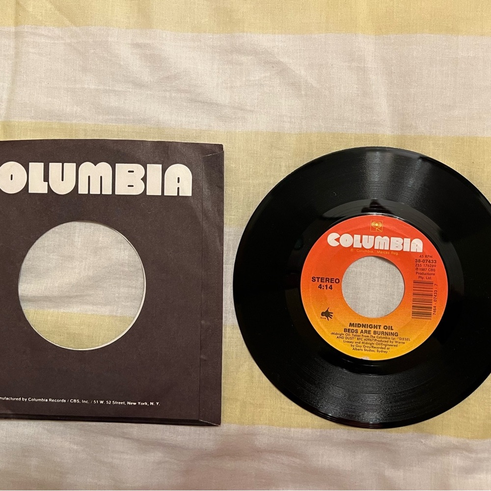 Midnight Oil "Beds Are Burning " 45 rpm Vinyl